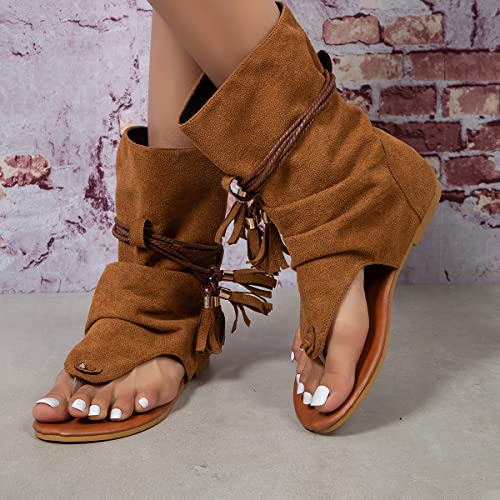 Boho Fringe T-Strap Sandals for Women