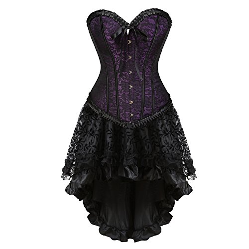 Purple Steampunk Gothic Corset Dress Set Women Plus_Size Vintage