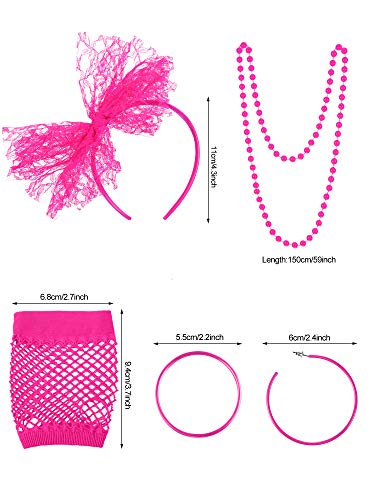 80s Women's Costume Lace Headband Earrings Gloves Necklace
