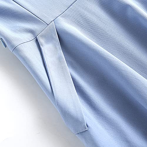 1950s Vintage Shirt Dress with Cape Collar - Blue + White S