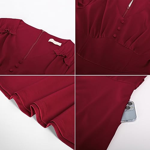 Elegant Vintage Retro A-Line Dress - Wine Red XL