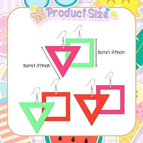 80s Neon Geometric Dangle Earrings for Women