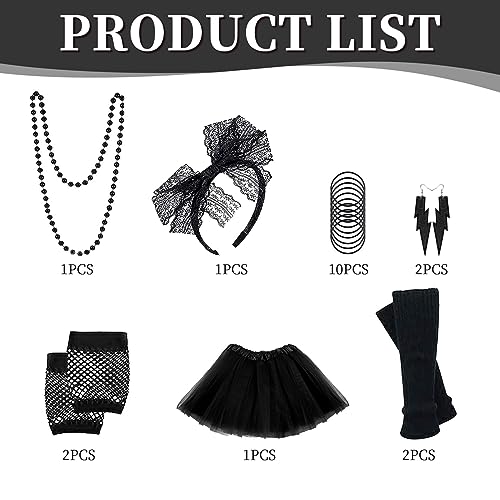 80s Women's Costume Accessories - Tutu Skirt, Headband, Earrings
