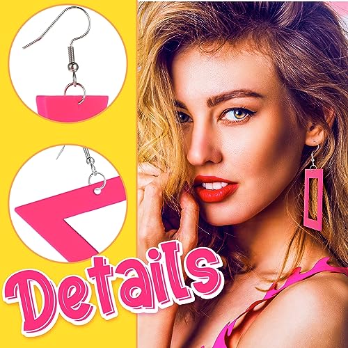 80s Neon Geometric Dangle Earrings for Women