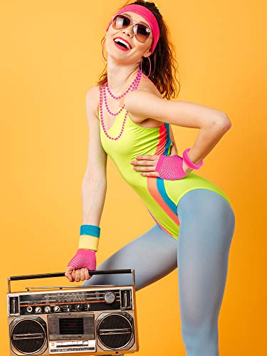 80s Women's Costume Lace Headband Earrings Gloves Necklace