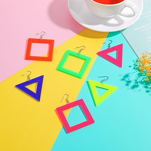 80s Neon Geometric Dangle Earrings for Women