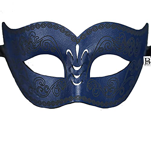 Blue Leather Masquerade Mask for Men, Mardi Gras/Steampunk/Venetian