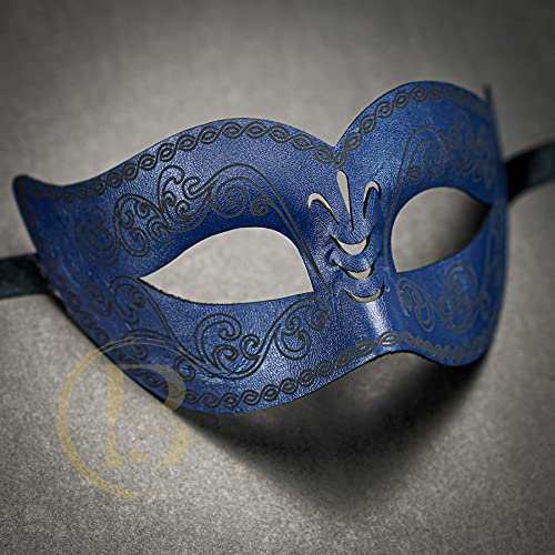 Blue Leather Masquerade Mask for Men, Mardi Gras/Steampunk/Venetian