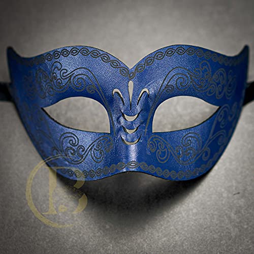 Blue Leather Masquerade Mask for Men, Mardi Gras/Steampunk/Venetian