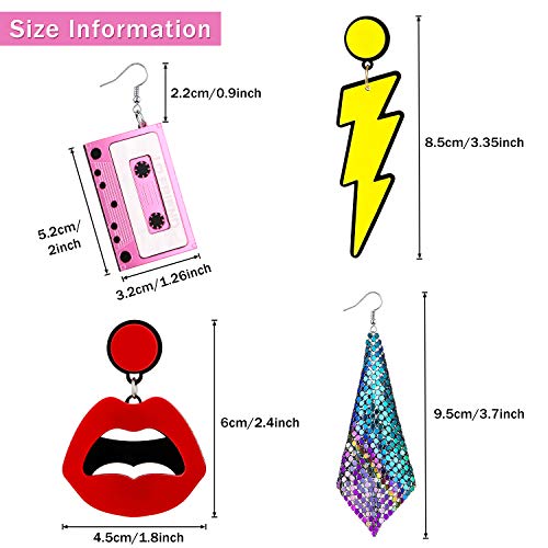 80s Retro Neon Earrings - 4 Pairs (Traditional Style)