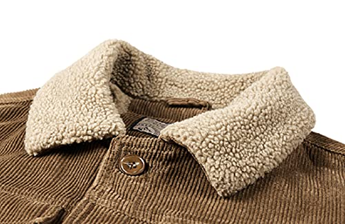 Vintage Sherpa Lined Corduroy Denim Trucker Jacket (XL, Khaki)