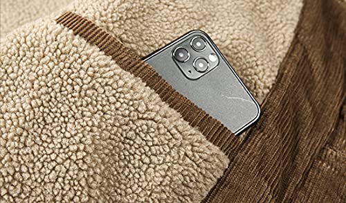 Vintage Sherpa Lined Corduroy Denim Trucker Jacket (XL, Khaki)