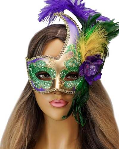 Vintage Burlesque Lace Masquerade Mask Peacock Feather Costume