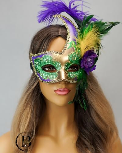 Vintage Burlesque Lace Masquerade Mask Peacock Feather Costume