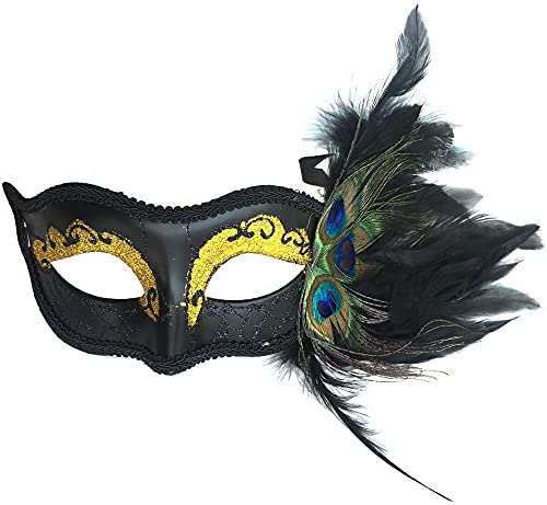 Vintage Gold Sparkle Peacock Feather Eye Mask