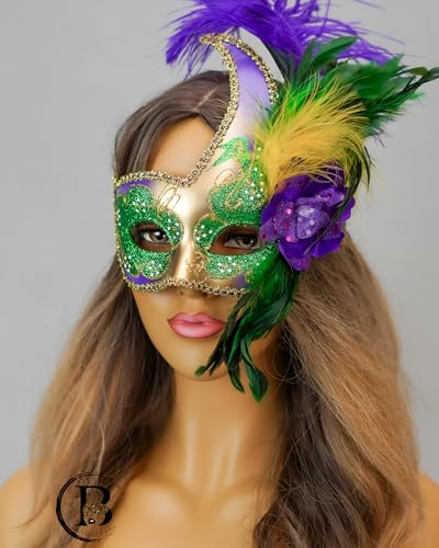 Vintage Burlesque Lace Masquerade Mask Peacock Feather Costume