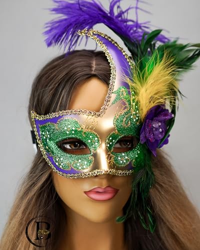 Vintage Burlesque Lace Masquerade Mask Peacock Feather Costume