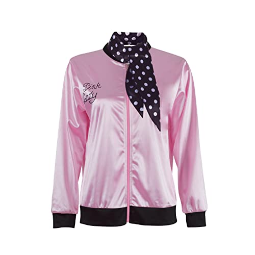 LOKETA 1950s Retro Satin Jacket with Spotted Scarf