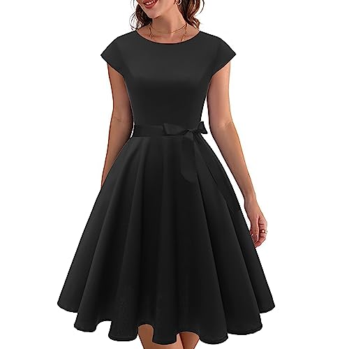 1950s Vintage Swing Party Dress - Boatneck, Cap Sleeve