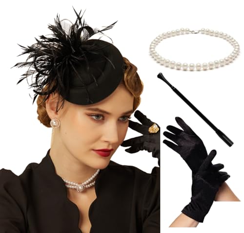 Cizoe Vintage Black Feather Fascinator Set