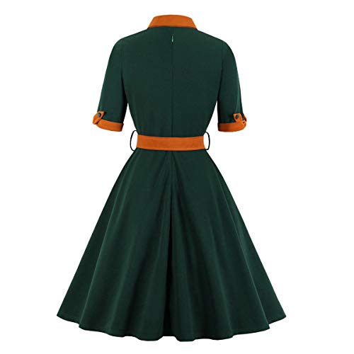 Sailor Tie Neck Retro Dress - Green