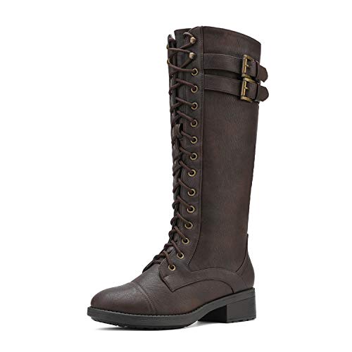 Vintage Brown Faux Leather Knee High Combat Boots