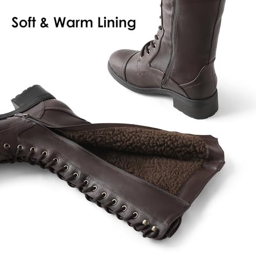 Vintage Brown Faux Leather Knee High Combat Boots