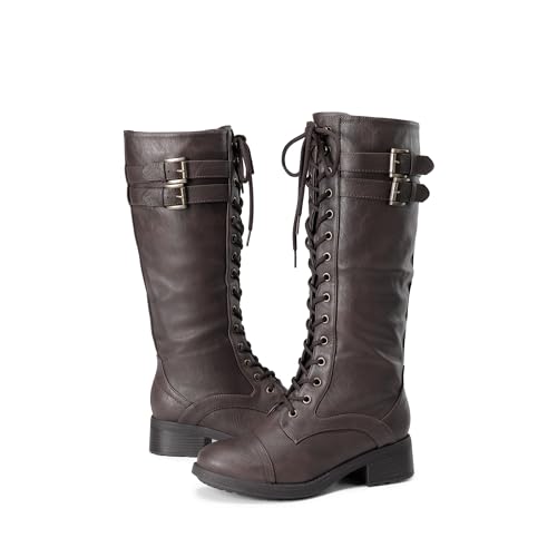Vintage Brown Faux Leather Knee High Combat Boots