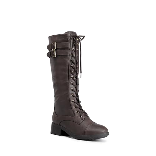 Vintage Brown Faux Leather Knee High Combat Boots