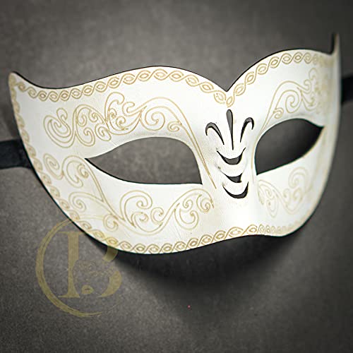 Ivory White Leather Masquerade Mask for Men