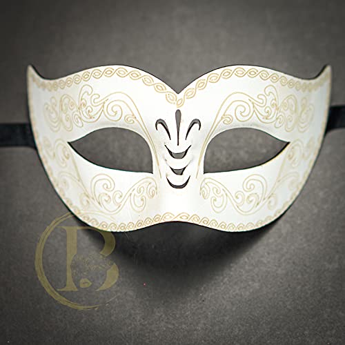 Ivory White Leather Masquerade Mask for Men