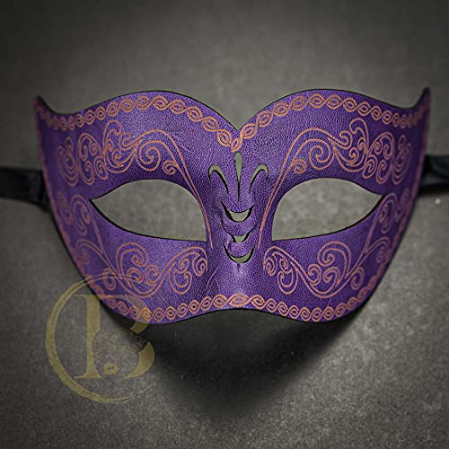 Purple Leather Masquerade Mask for Men - Vintage/Retro