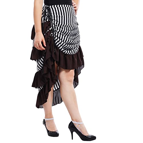 Victorian Steampunk Pirate Costume Skirt Brown Stripes XXL