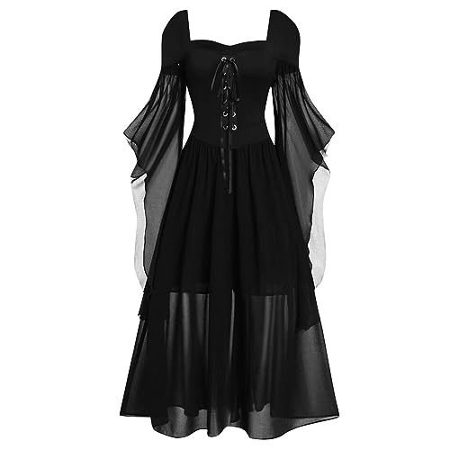 Renaissance Party Dress with Ruffle Sleeves, Witch Costume