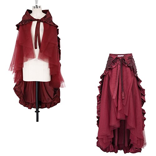 Belle Poque Ruffled Victorian Renaissance Skirt/Cape Set Wine