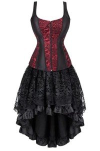 Red Floral Dress Corset Skirt Retro Lingerie Burlesque