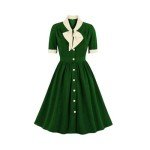 Green A-line 1940s Retro Dress