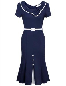MUXXN Petite Navy Blue Fishtail Hem Formal Dress