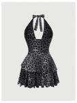 Leopard Print Halter Dress with Ruffles