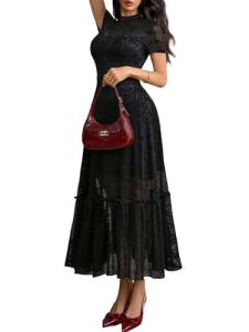 Gothic Floral Lace Midi Dress for Women