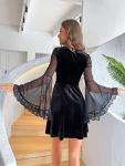 Gothic Black Velvet Lace Trim Mini Dress
