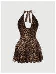 Plus Size Leopard Print Halter Mini Dress