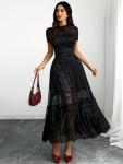 Gothic Floral Lace Midi Dress for Women