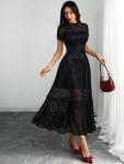 Gothic Floral Lace Midi Dress for Women