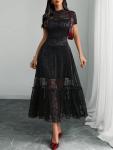 Gothic Floral Lace Midi Dress for Women