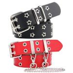 Double Grommet Studded Punk Belt with Chain