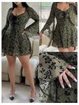 Plus Size Floral Gothic A-Line Dress Army Green