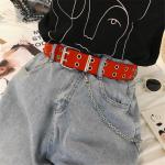 Double Grommet Studded Punk Belt with Chain