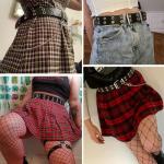 Double Grommet Studded Punk Belt with Chain