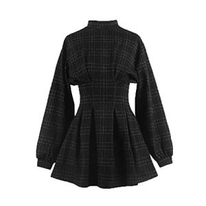 Gothic Plaid Mini Dress with Long Sleeves